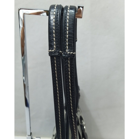 Coach Signature Black Canvas Stripe Double Handles Zipper Tote Shoulder Bag - Picture 7 of 16